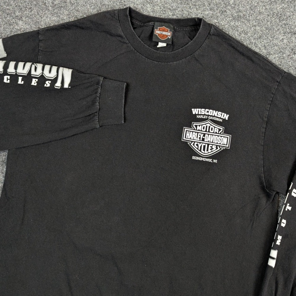 Harley-Davidson Wisconsin Oconomowoc Black Long Sleeve Skull Graphic Tee Large